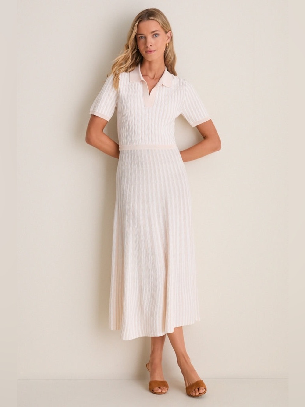 Tuckernuck Maude Polo Dress Blush Ivory Knit Maxi Dress Large